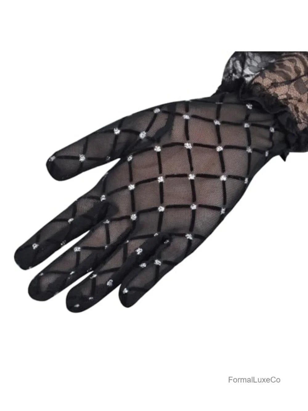 Sparkly Sheer Lace Gloves for Women Opera Evening Party Accessory